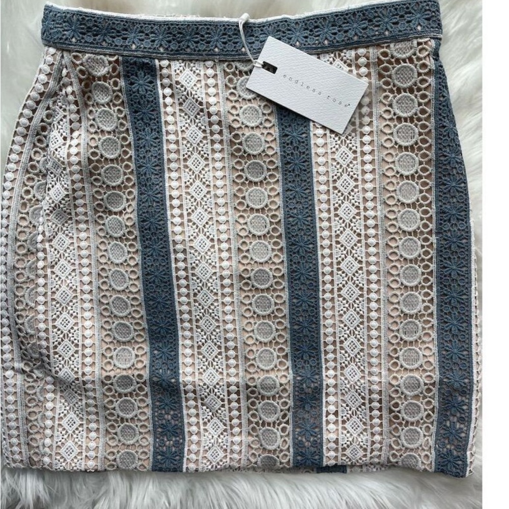 NEW w tags Endless Rose Blue and Cream Lace Mini Skirt S